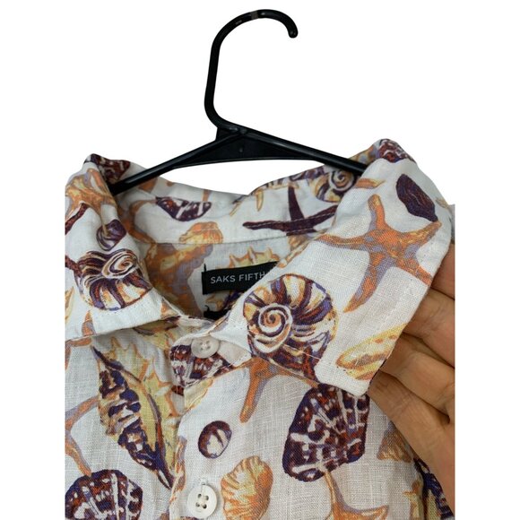 Saks Fifth Avenue Mens XL Seashell Print Linen Shirt 100% Linen RII10582 GUC - Picture 3 of 10